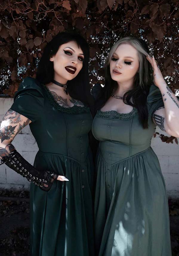Lively Ghosts' Enchanting Sage Green Claude Monet Gothic Dress
