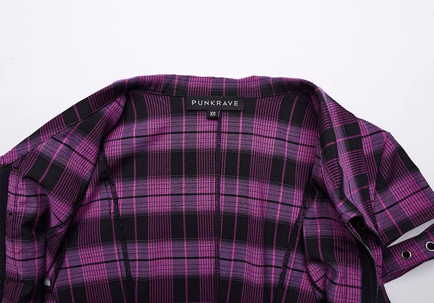 Magenta and Black Uriah Tartan Shirt with Delicate Lace Detailing