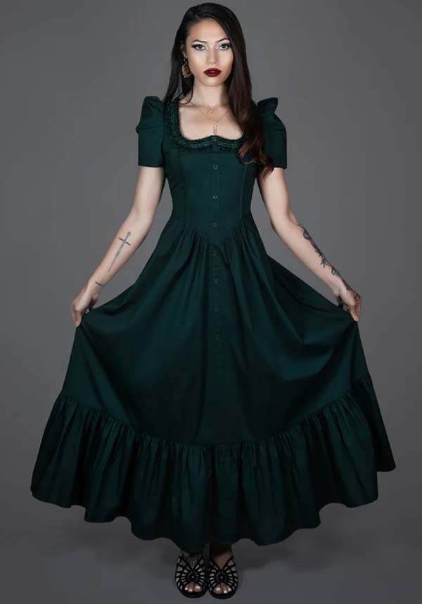 Lively Ghosts Emeraude Gothic Elegance Short Sleeve Dress