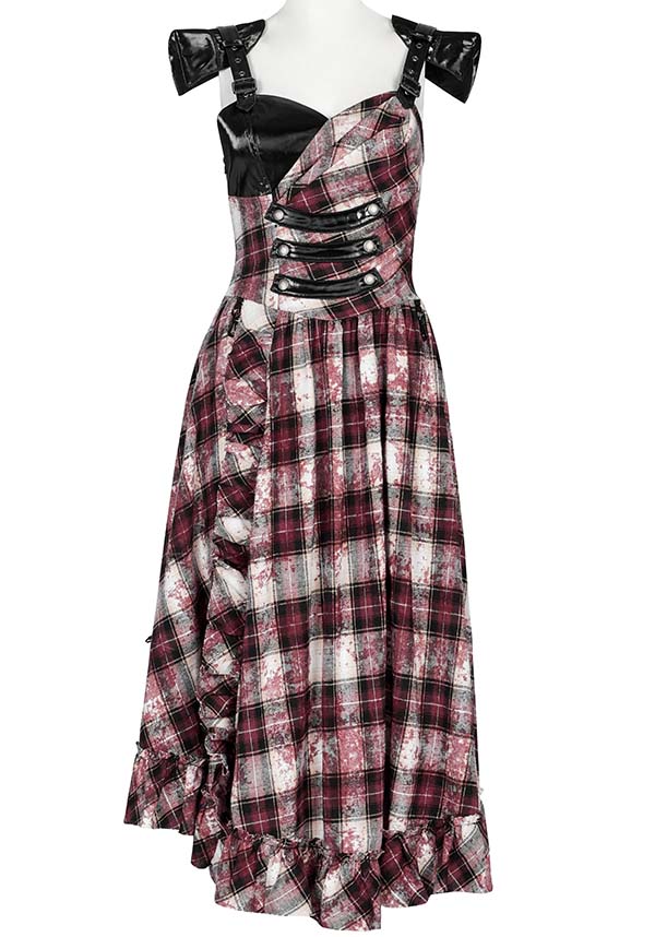 Punk Rave's Striking Danika Red Tartan MIDI Women's Dress for Edgy Fashion Lovers