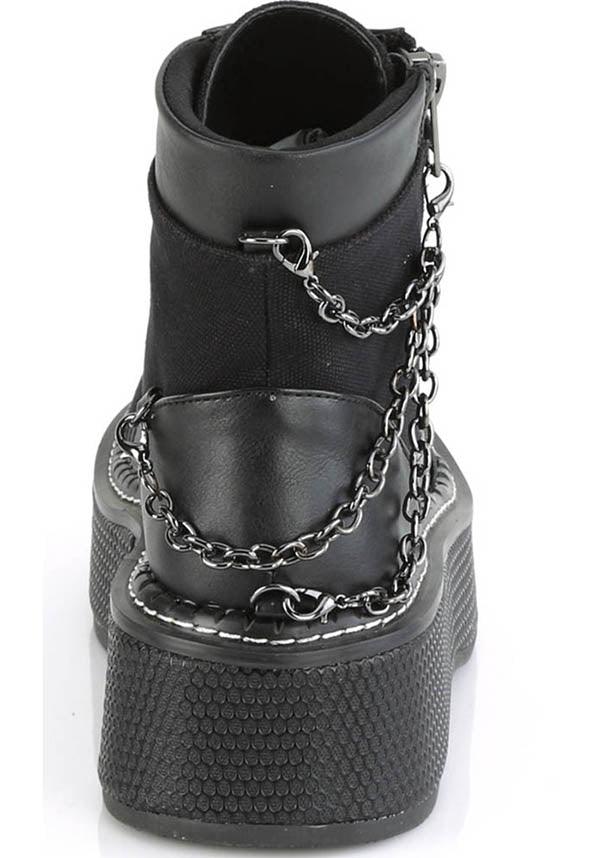 EMILY-114 Black Vegan Platform Lace-Up Boots - In Stock