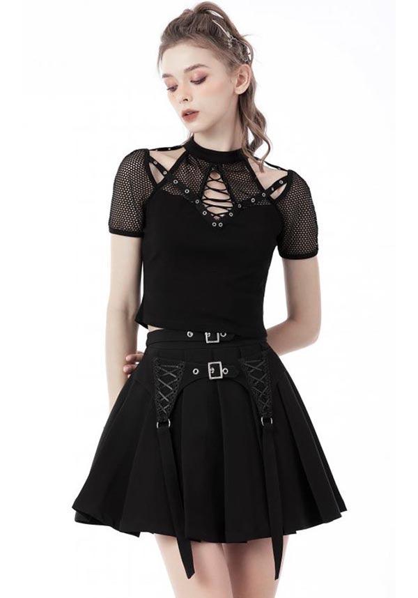 Visceral Grungy Gothic Pleated Lace-Up Skirt