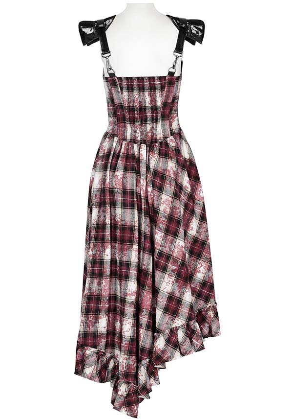 Punk Rave's Striking Danika Red Tartan MIDI Women's Dress for Edgy Fashion Lovers