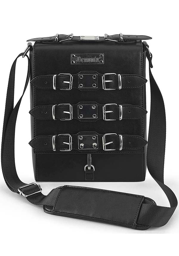 Demonia's Black Vegan Leather Crossbody Handbag for Pre - order