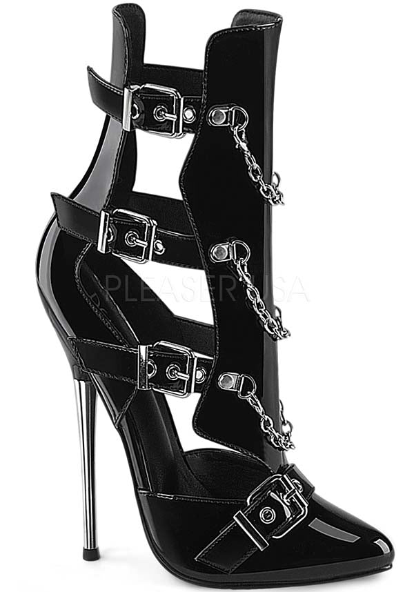 PREORDER: Devious DAGGER-15 Black Patent Heels