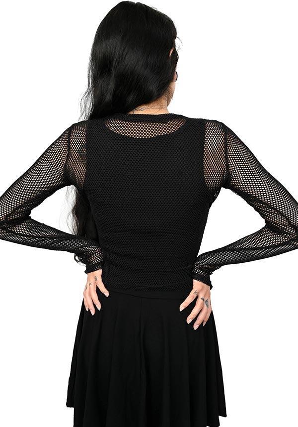 Black Fishnet Long Sleeve Crop Top for Fashionable Women