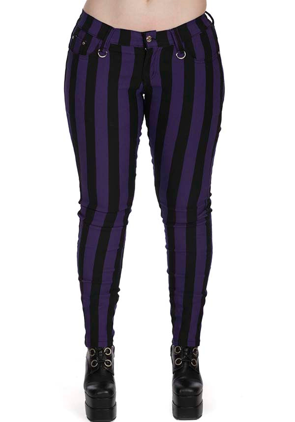 Forever Yours Branded Skinny Jeans with Purple and Black Stripes