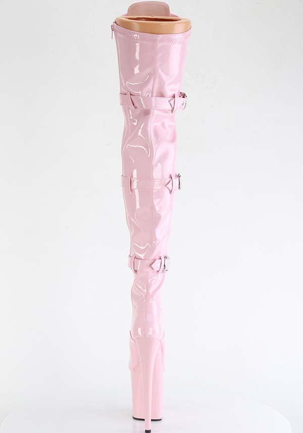 Flamingo-3028 Baby Pink Patent Platform Thigh High Boots for Preorder