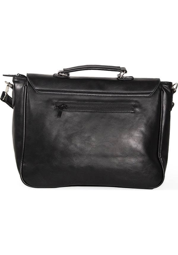 Fire Armour Gothic Soft Black Messenger Bag with Embossed Skull Designs
