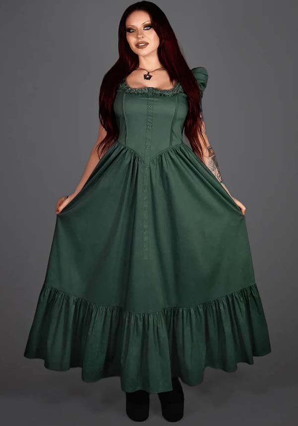 Lively Ghosts' Enchanting Sage Green Claude Monet Gothic Dress