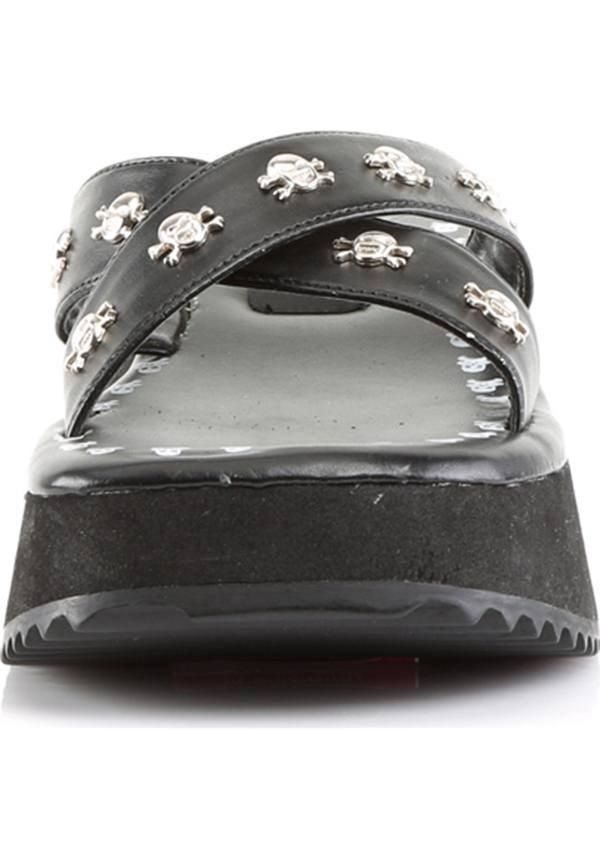 Black Skull Print Demon Slayer Style Pre-Order Platform Sandals - FLIP-05 Model