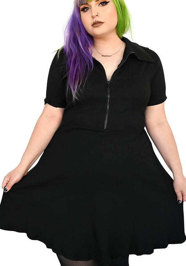 Unzipped Women's Skater Dress with Black O-Ring Zipper