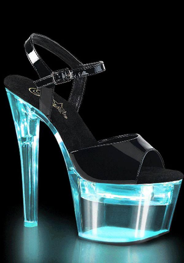 Preorder FLASHDANCE-709 LED Platform Heels in Patent Black