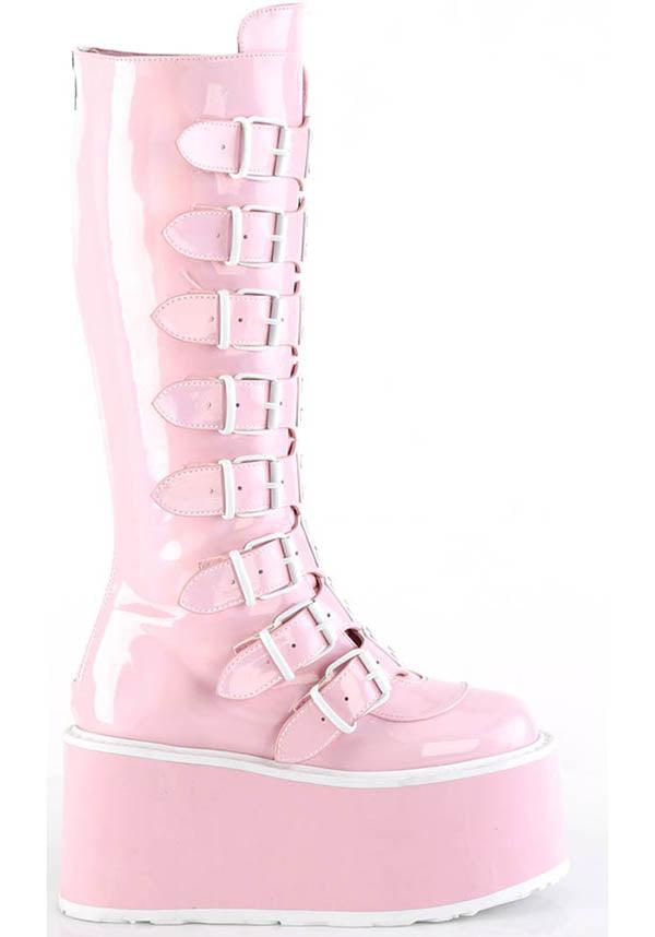 PREORDER: DAMNED-318 Platform Boots in Pink Holo Patent