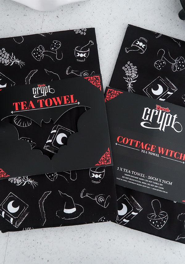 Enchanting Cottage Witch Design Tea Towel for Kitchen Use
