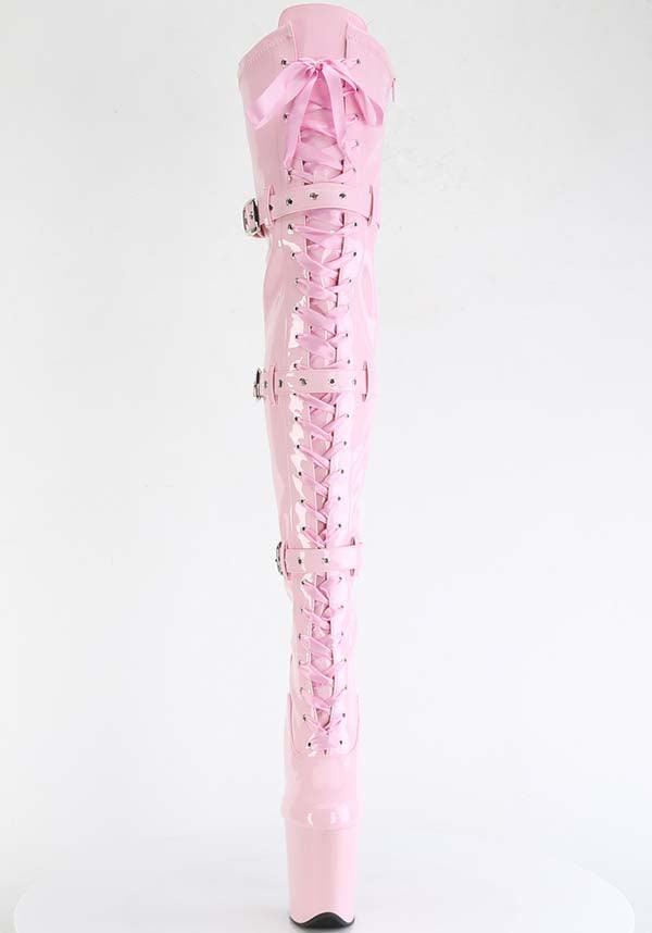 Flamingo-3028 Baby Pink Patent Platform Thigh High Boots for Preorder