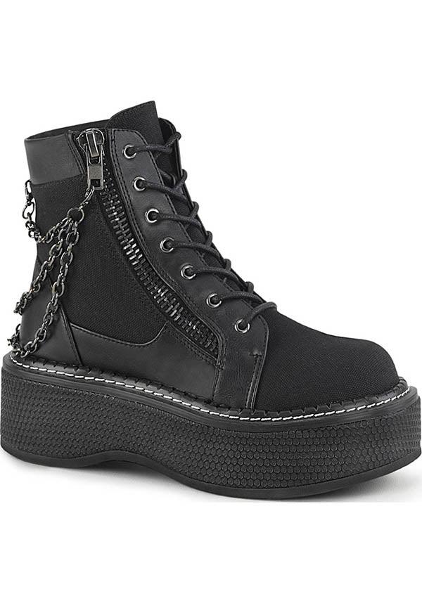 EMILY-114 Black Vegan Platform Lace-Up Boots - In Stock