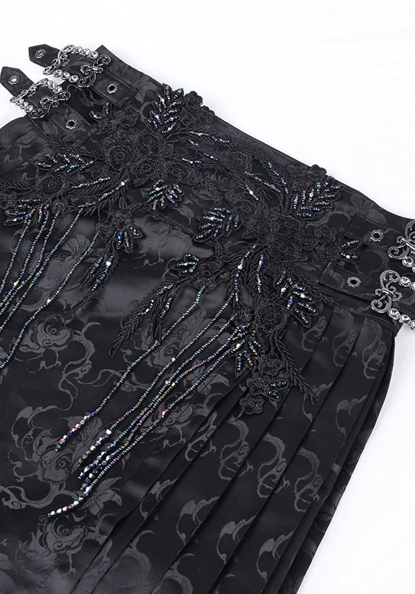 Devil Fashion Luxury Black Floral Jacquard Maxi Skirt