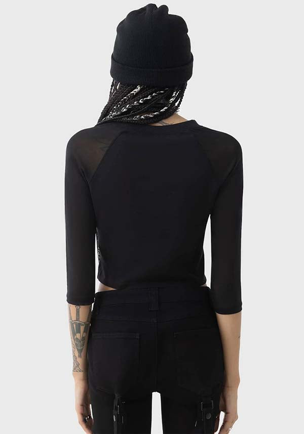 Stunning Crescent Doom TOP with Moon Graphic and Mesh Sleeves