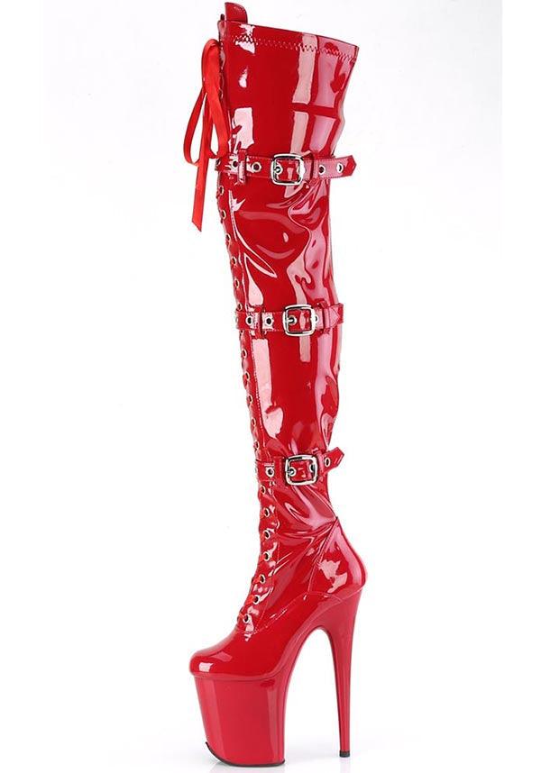 PREORDER! Flamingo-3028 Red Platform Heel Thigh High Boots