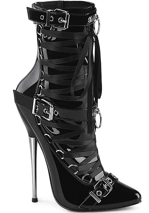 Pleaser Brand Black Patent Leather Dagger-1032 Ankle Heel Boots [Pre-order]