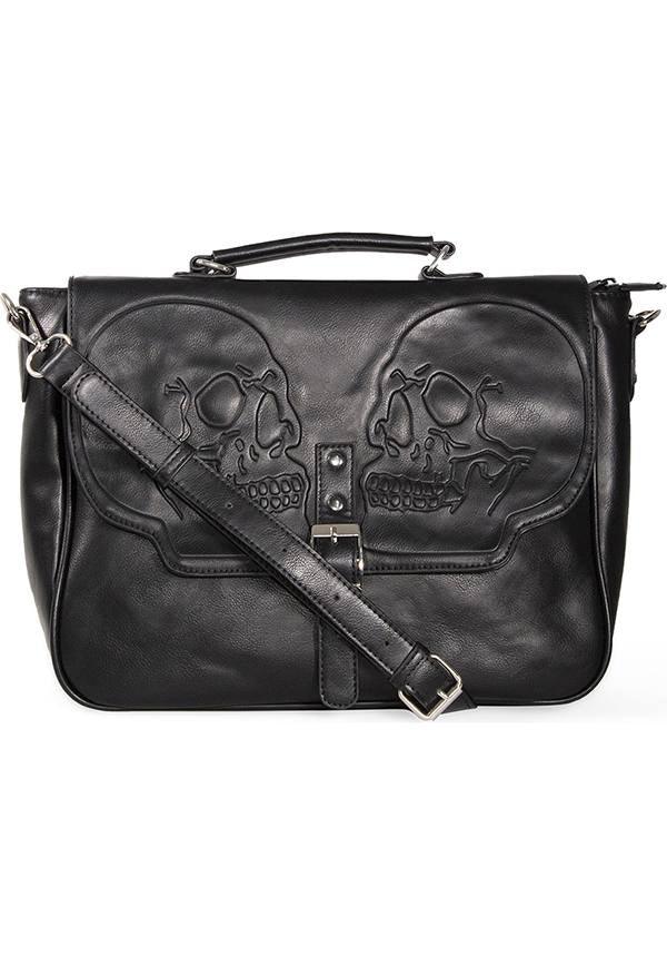 Fire Armour Gothic Soft Black Messenger Bag with Embossed Skull Designs