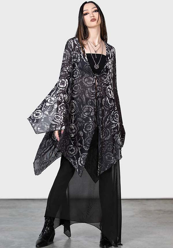 Stunning Flowering Fear Shawl with Stretch Mesh and Waterfall Sleeves