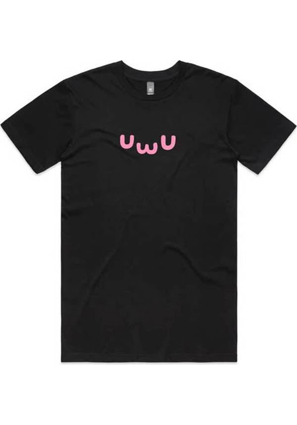 Adorable Neko Girl Manga Style UwU Pink Text Tee