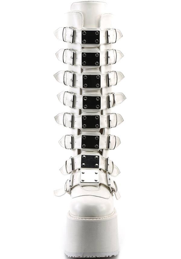 PREORDER - DAMNED-318 White Vegan Platform Knee High Boots