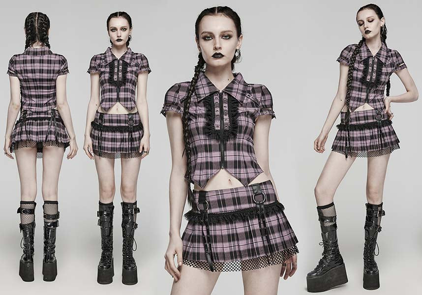 Baby Pink and Black Uriah Tartan Women's Shirt - A Blend of Classic and Feminine Style