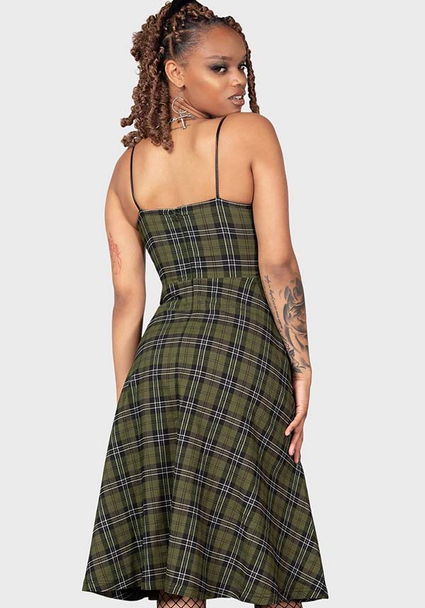 Elyswyth Tartan Midi Dress with Faux Leather Details