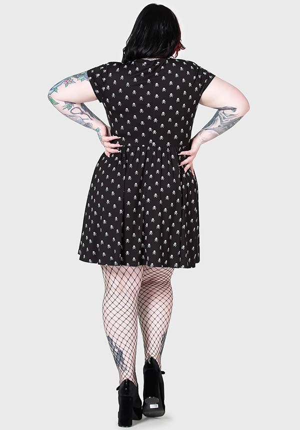 MINI FAKE OUT DRESS WITH SKULL PRINT AND ELASTICATED WAIST