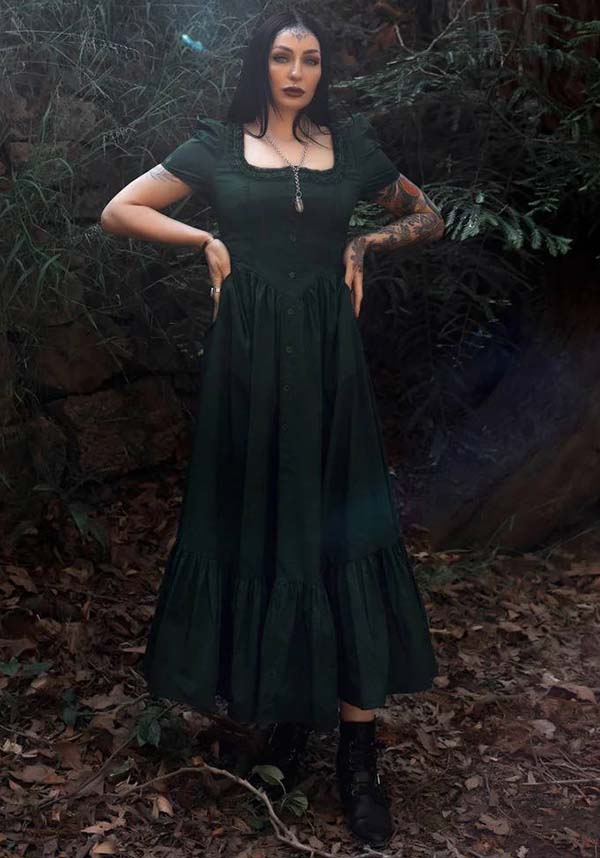 Lively Ghosts Emeraude Gothic Elegance Short Sleeve Dress
