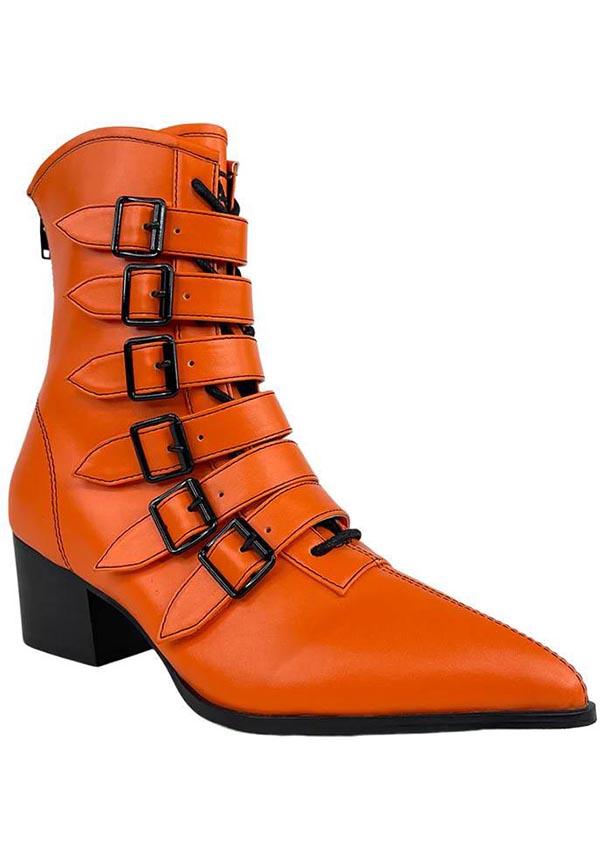Strangecvlt Orange Vegan Leather Coven Boots - Bold and Comfortable Footwear