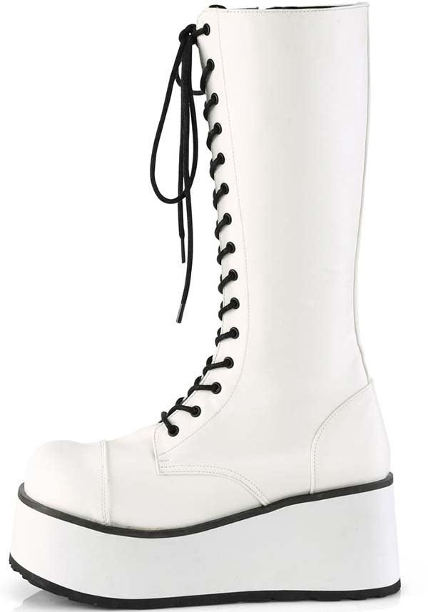 PRE-ORDER: White Demonia TRASHVILLE-502 Platform Knee High Lace-Up Boots