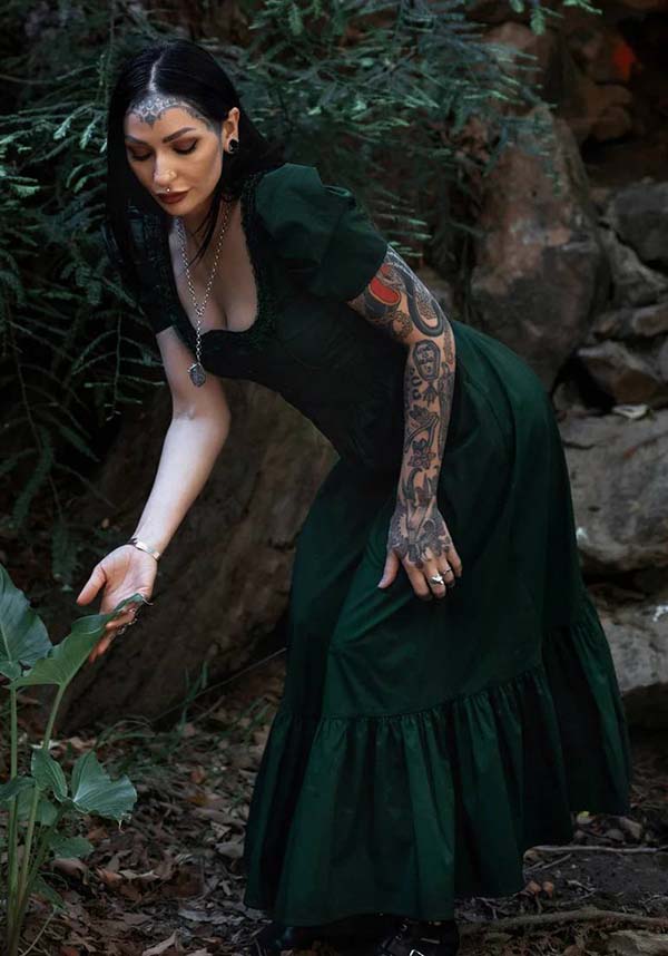 Lively Ghosts Emeraude Gothic Elegance Short Sleeve Dress