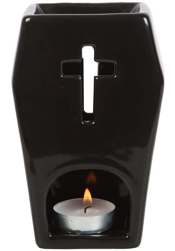Ceramic Coffin-Shaped Oil Burner for Gothic Home Decor