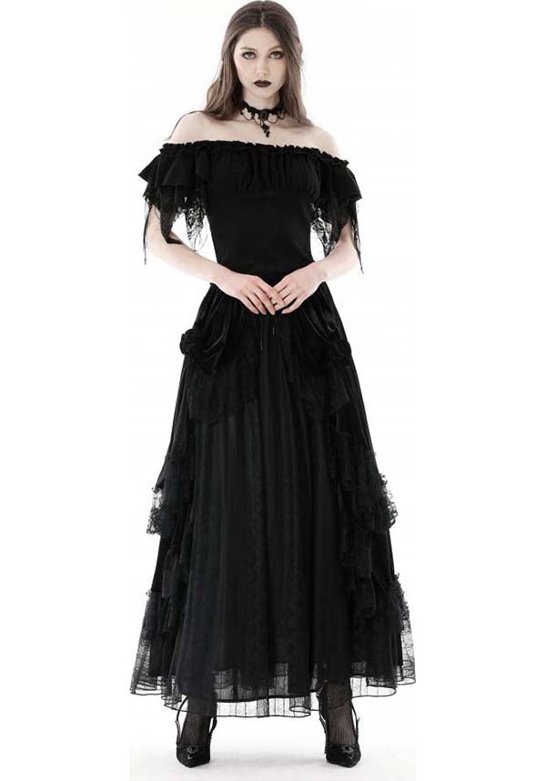 Dark in Love's Elegant Ruched Off-the-Shoulder Fatal Distressed Top