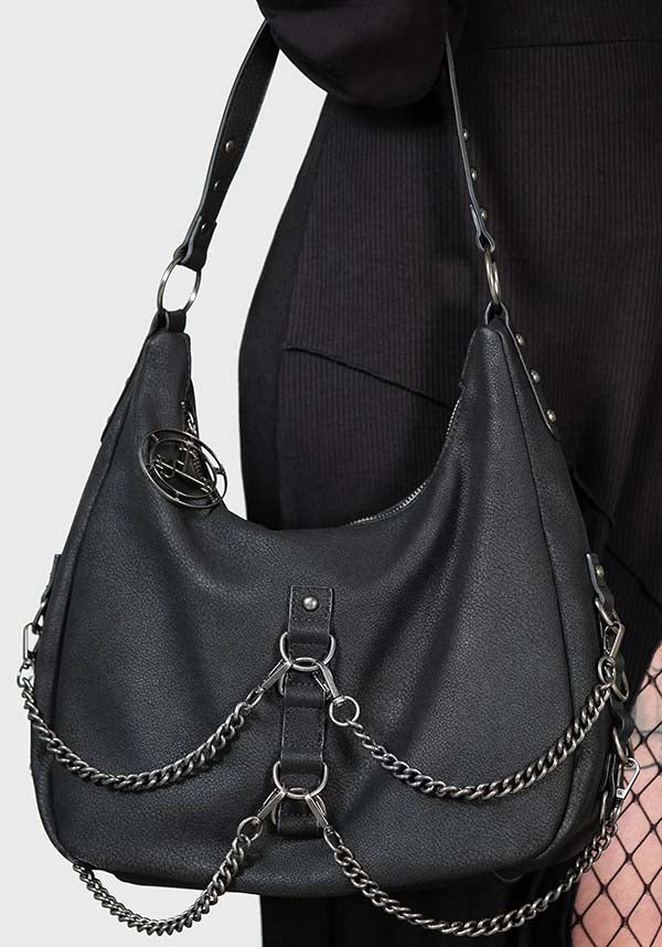 Fading Textured PU Detachable Chain Bag with Lilith Sigil Zip Pendant