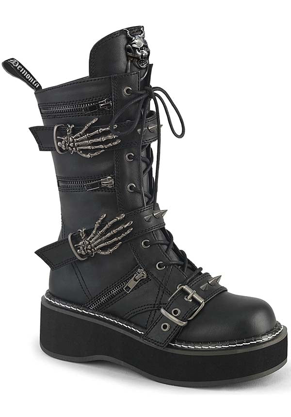 EMILY-82 Black Mid-Calf Lace-Up Boots - Preorder Available