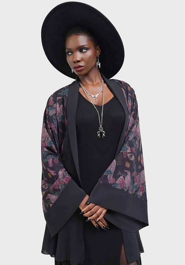 Corax Print Kimono with Smooth Fabric and Relaxed Fit