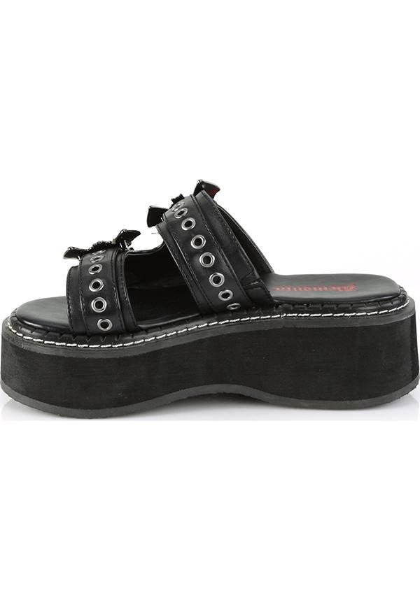 EMILY-100 Black Double Strap Flat Sandals - Preorder