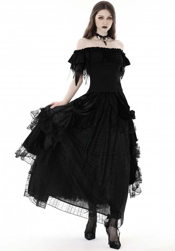 Dark in Love's Elegant Ruched Off-the-Shoulder Fatal Distressed Top
