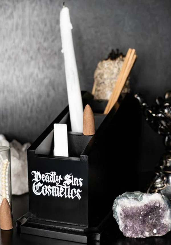 Deadly Sins Cosmetics Gothic Matte Black Hardwood Makeup Brush Holder