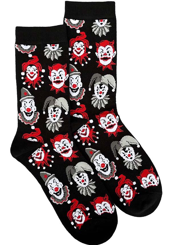 Foxblood Vintage Clown Patterned Black Socks for Comfy Wear