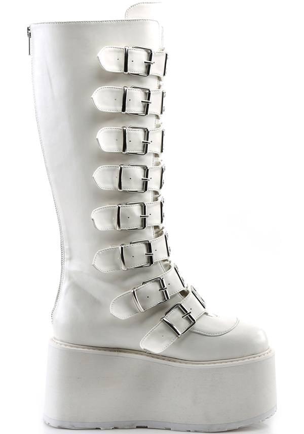 PREORDER - DAMNED-318 White Vegan Platform Knee High Boots