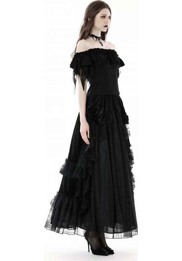 Dark in Love's Elegant Ruched Off-the-Shoulder Fatal Distressed Top