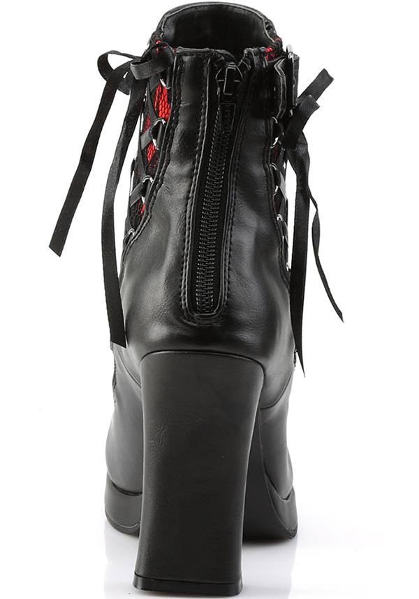 Demonia CRYPTO-51 Ankle Boots in Black and Red Color Scheme - Currently in Stock