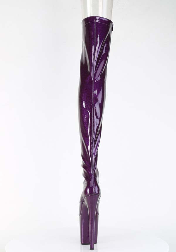 PREORDER: Flamingo-3021GP Purple Glitter Platform Thigh High Boots
