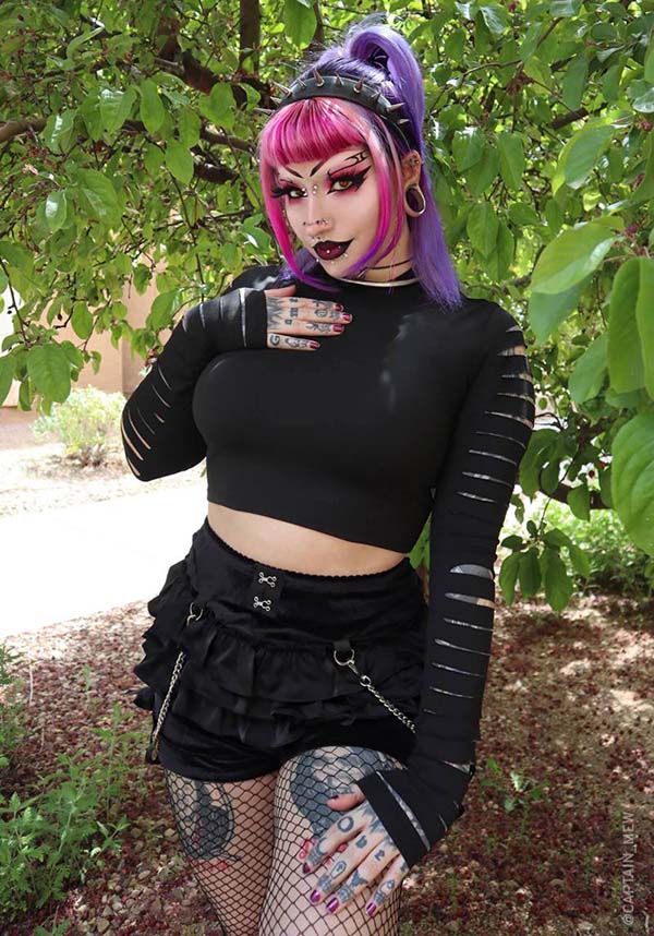 Cleo Long Sleeve Cropped Top with Slashed Arms - A Stylish Everyday Essential